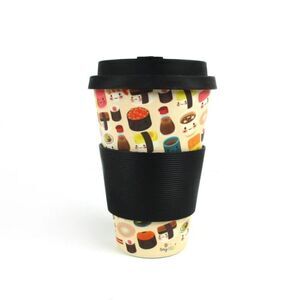 Eco-Friendly Reusable Plant Fiber Travel Mug with Sushi Design NWT